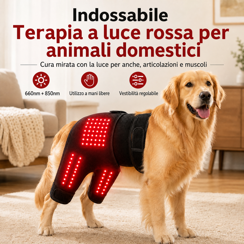 Manica indossabile per fototerapia a luce rossa per cani, utilizzata per la cura a domicilio della parte bassa della sch