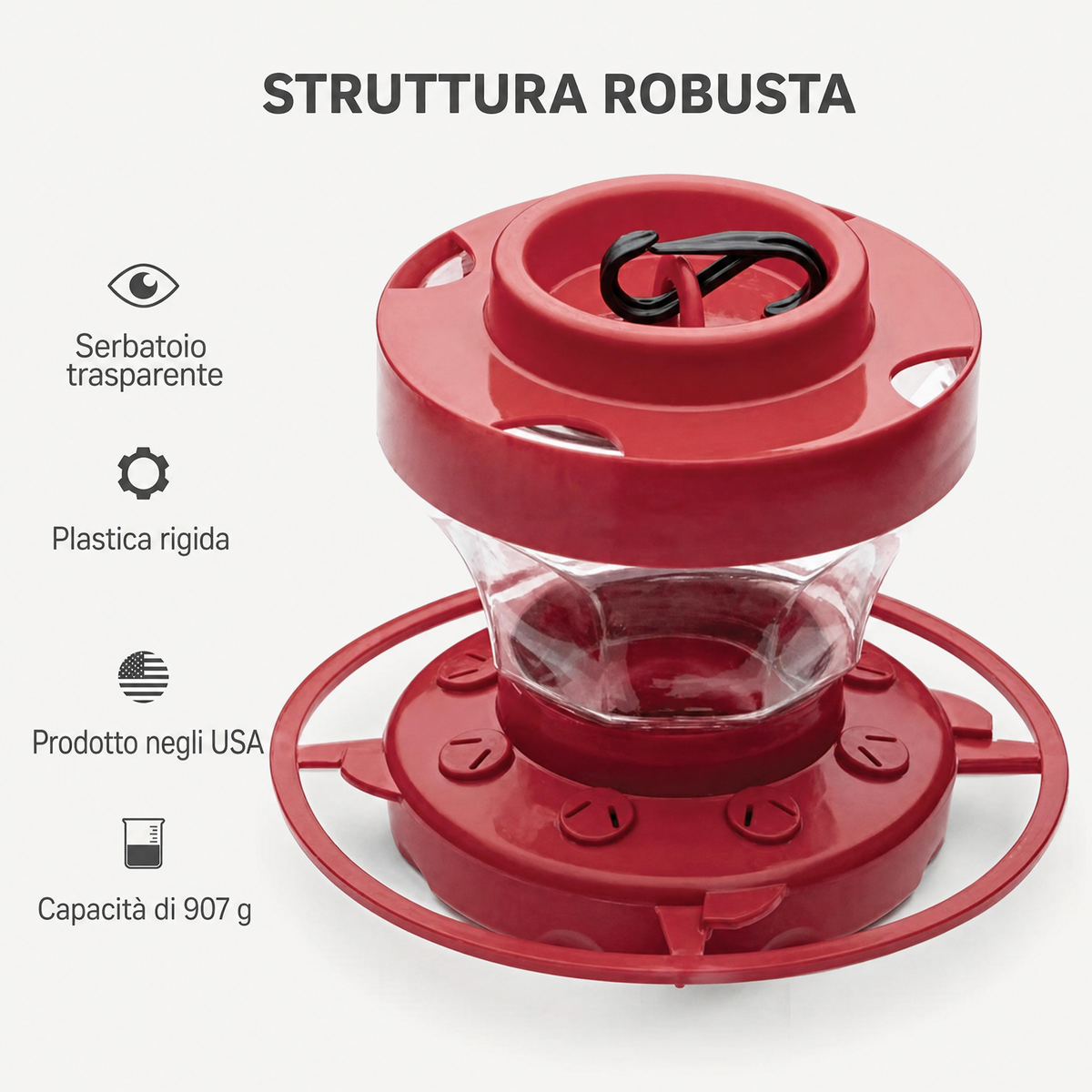 Mangiatoia per colibrì a prova di api con posatoio - capacità 470 ml
