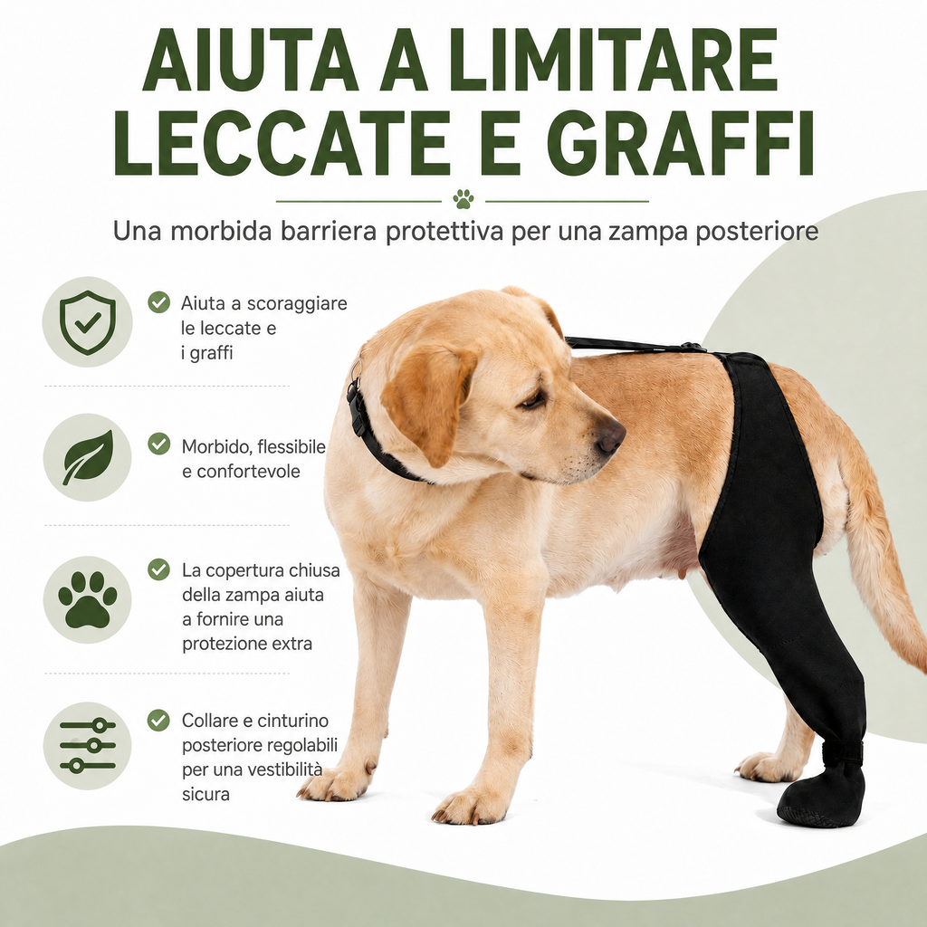 manicotto regolabile per cane per il recupero della zampa posteriore con copripolpastrello - Aiuta a limitare il leccame