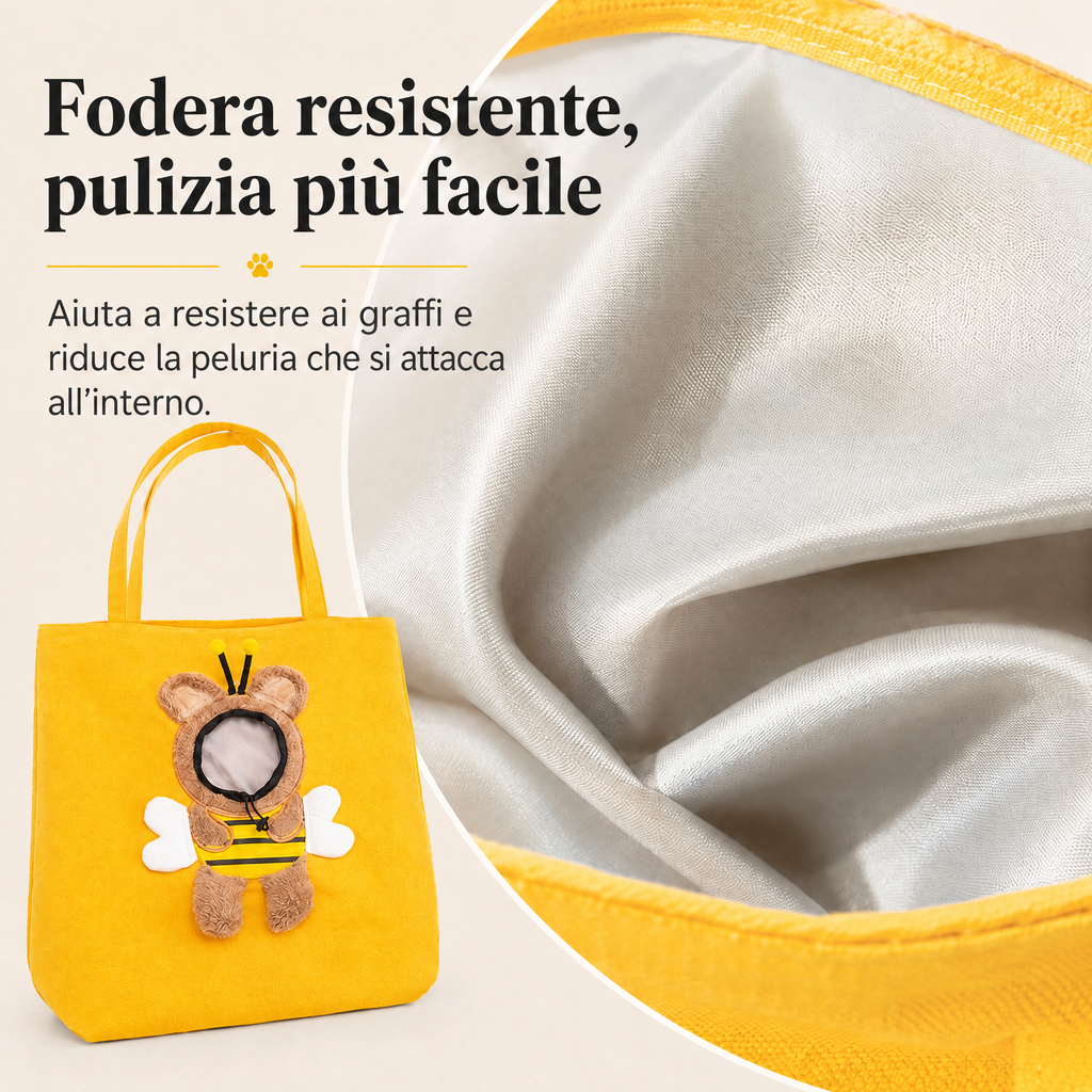 borsa trasportino aperta per gatti per passeggiate e visite dal veterinario - Borsa in canvas leggera per gatti e cani d
