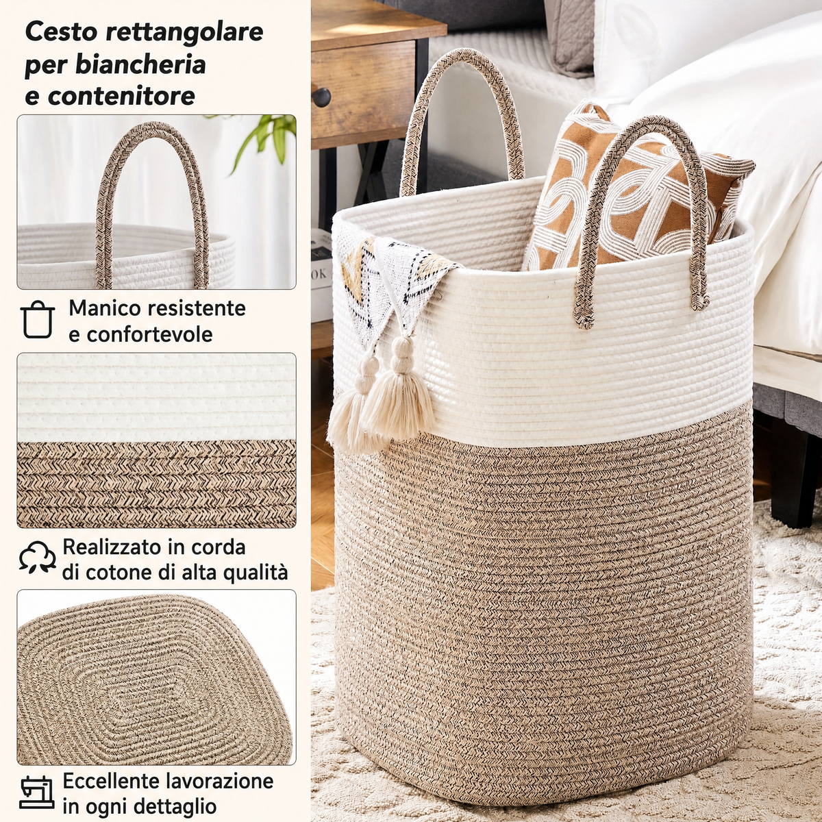 Grande Cesto Portabiancheria Intrecciato - Spazio per Tutte le Tue Cose, Resistente e Pratico