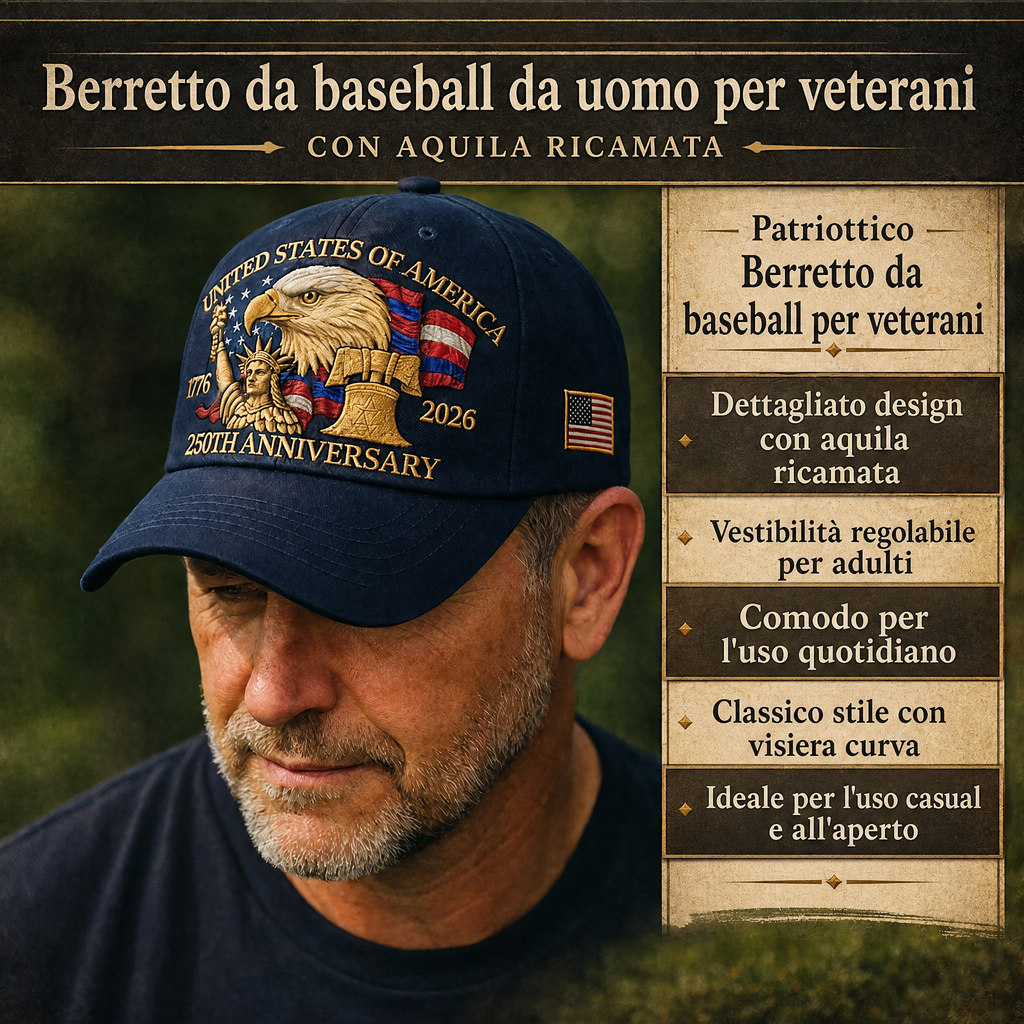 Cappellino da baseball da uomo per veterani con aquila ricamata