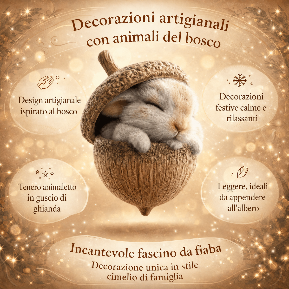 Decorazioni per Albero di Natale Artigianali Animali del Bosco in Ghianda
