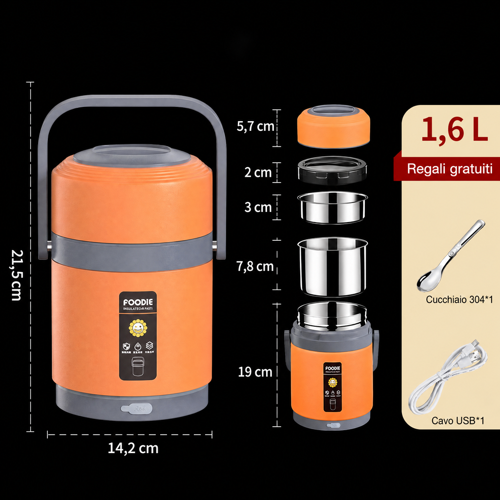 Lunch Box Riscaldabile USB | Acciaio inox 304, Scaldavivande portatile