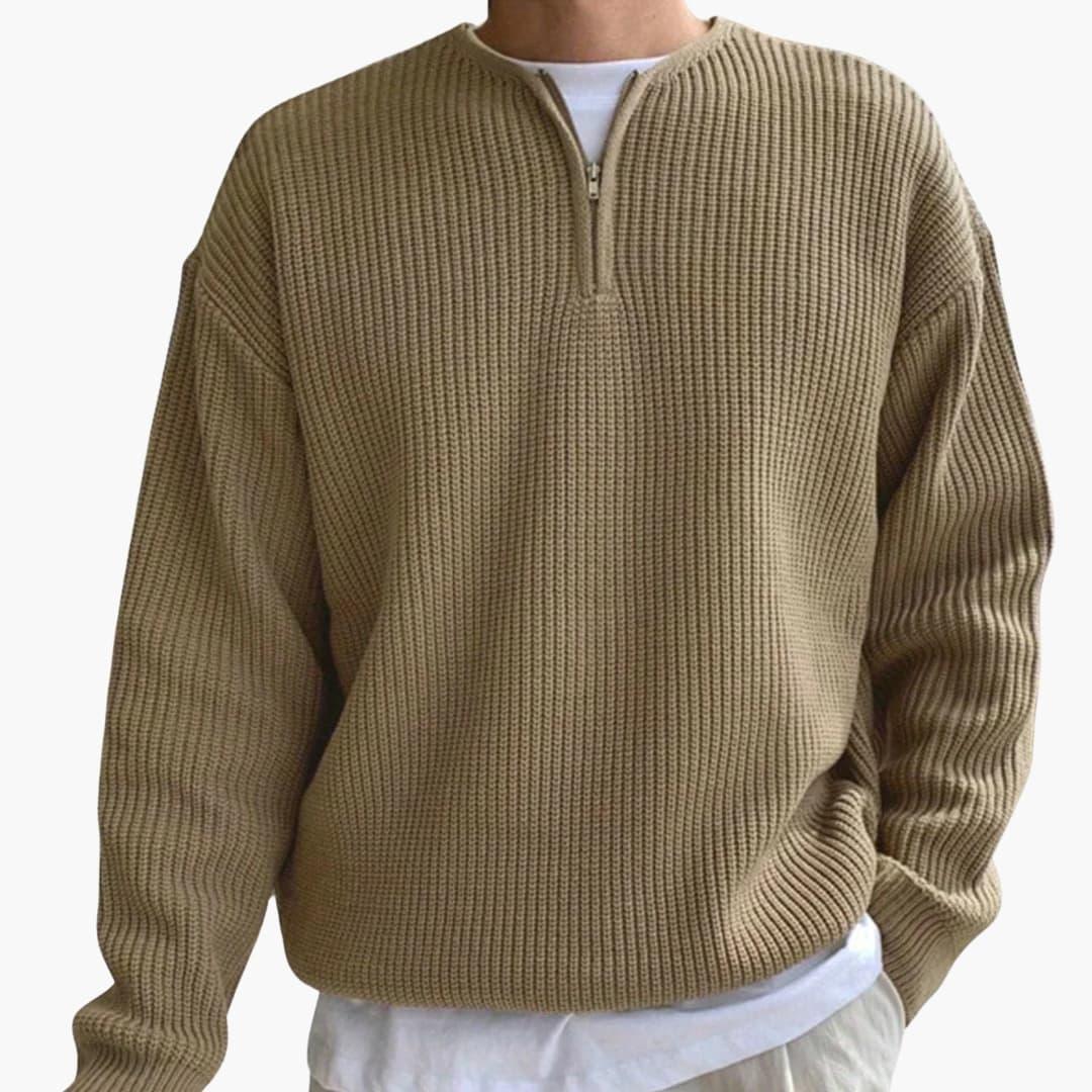 Maglione lavorato a maglia da uomo con righe, mezza zip e maniche lunghe
