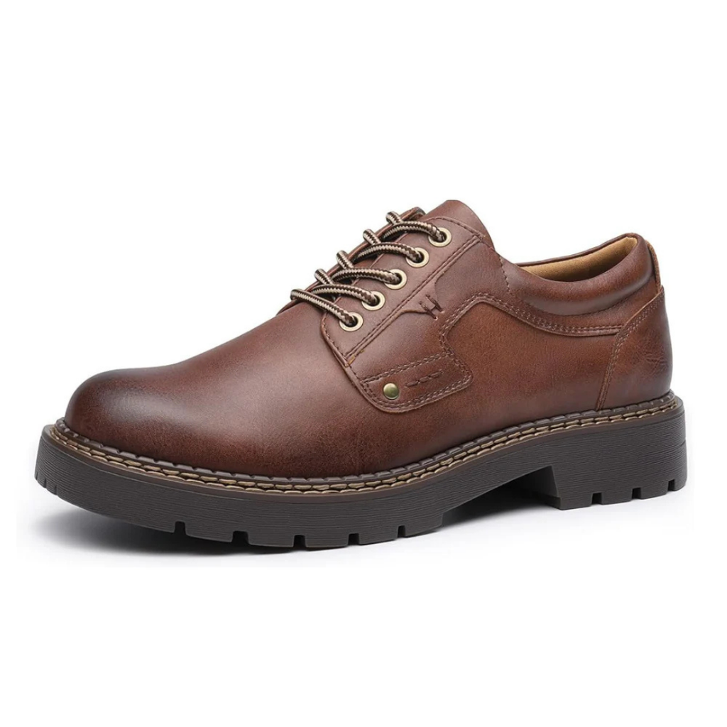 Scarpe Stringate Uomo Pelle Marrone con Suola Carrarmato Spessa