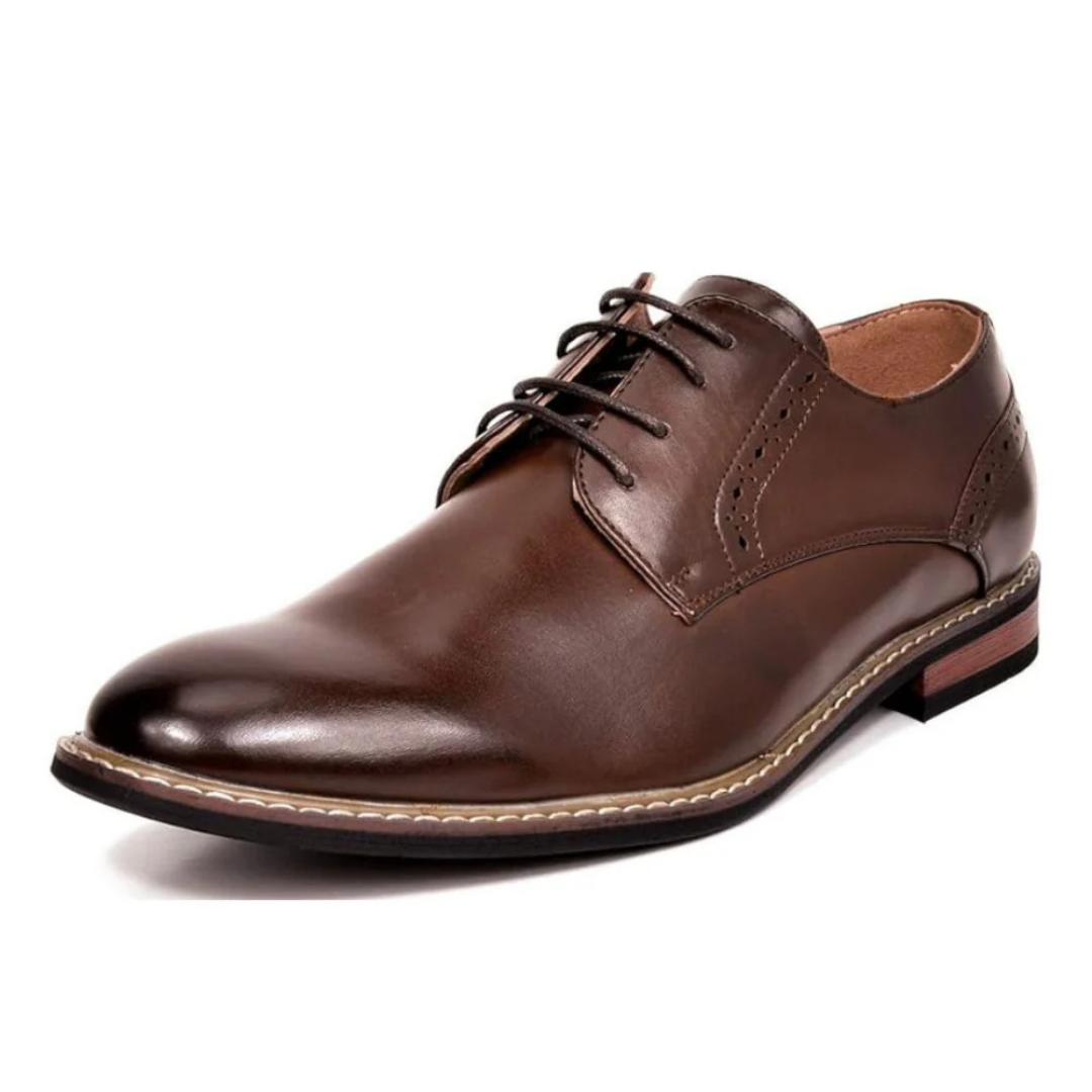 Scarpe Stringate Uomo Brogue Pelle Marrone con Perforazioni e Punta Tonda