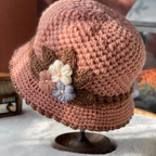 Cappello di lana lavorato a maglia a fiori spesso francese da donna