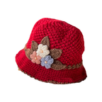 Cappello di lana lavorato a maglia a fiori spesso francese da donna