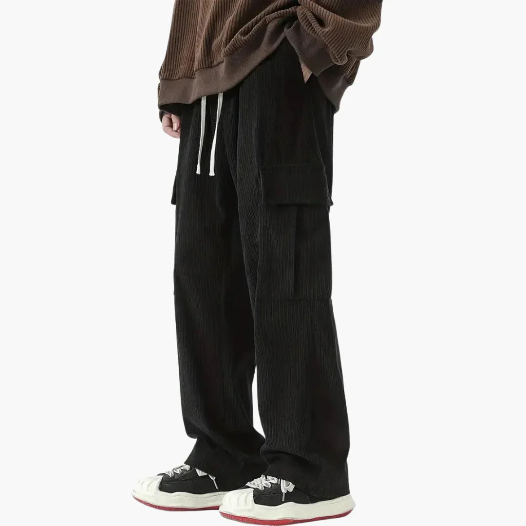 Pantaloni da uomo in velluto a coste con elastico in vita e tasche laterali