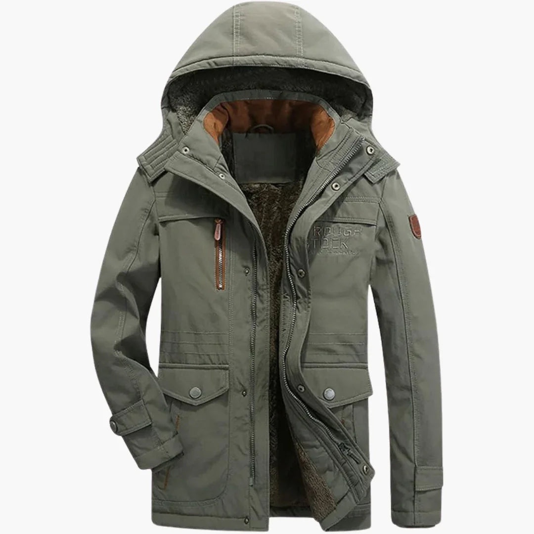 Parka da uomo con cappuccio regolabile e fodera in pile