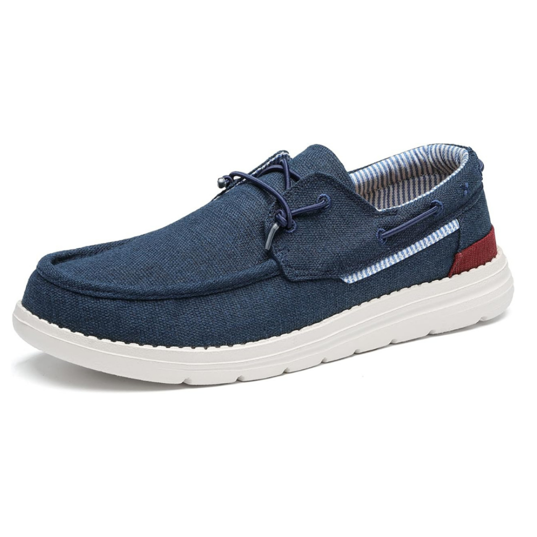 Scarpe Uomo Mocassini Barca in Tela Blu Navy con Lacci