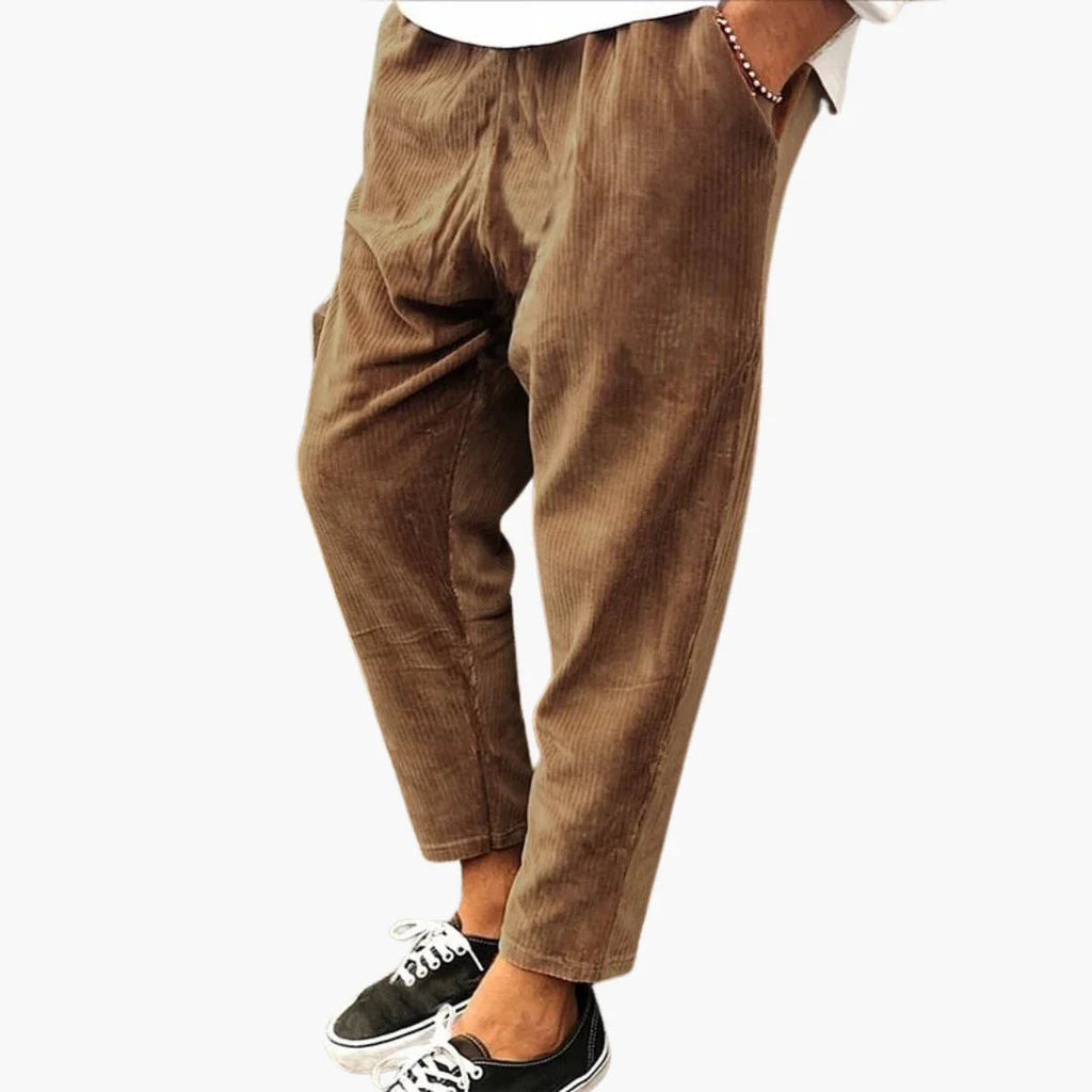 Pantaloni da uomo in velluto a coste con cintura elasticizzata e gamba dritta