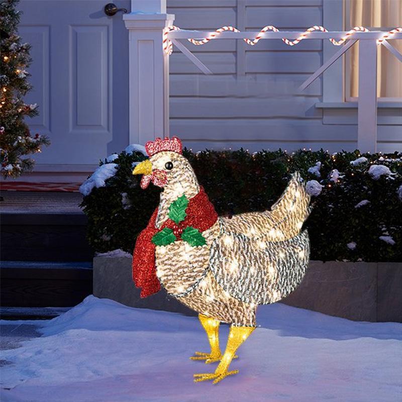 Gallina luminosa con sciarpa Decorazione natalizia