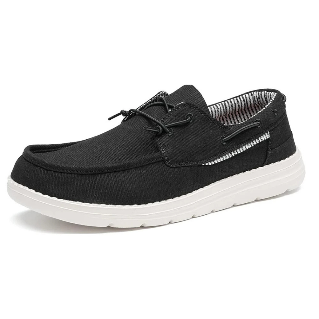 Mocassini Uomo da Barca in Tela Nera con Lacci