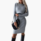Abito in maglia da donna a maniche lunghe, motivo a coste, moda invernale