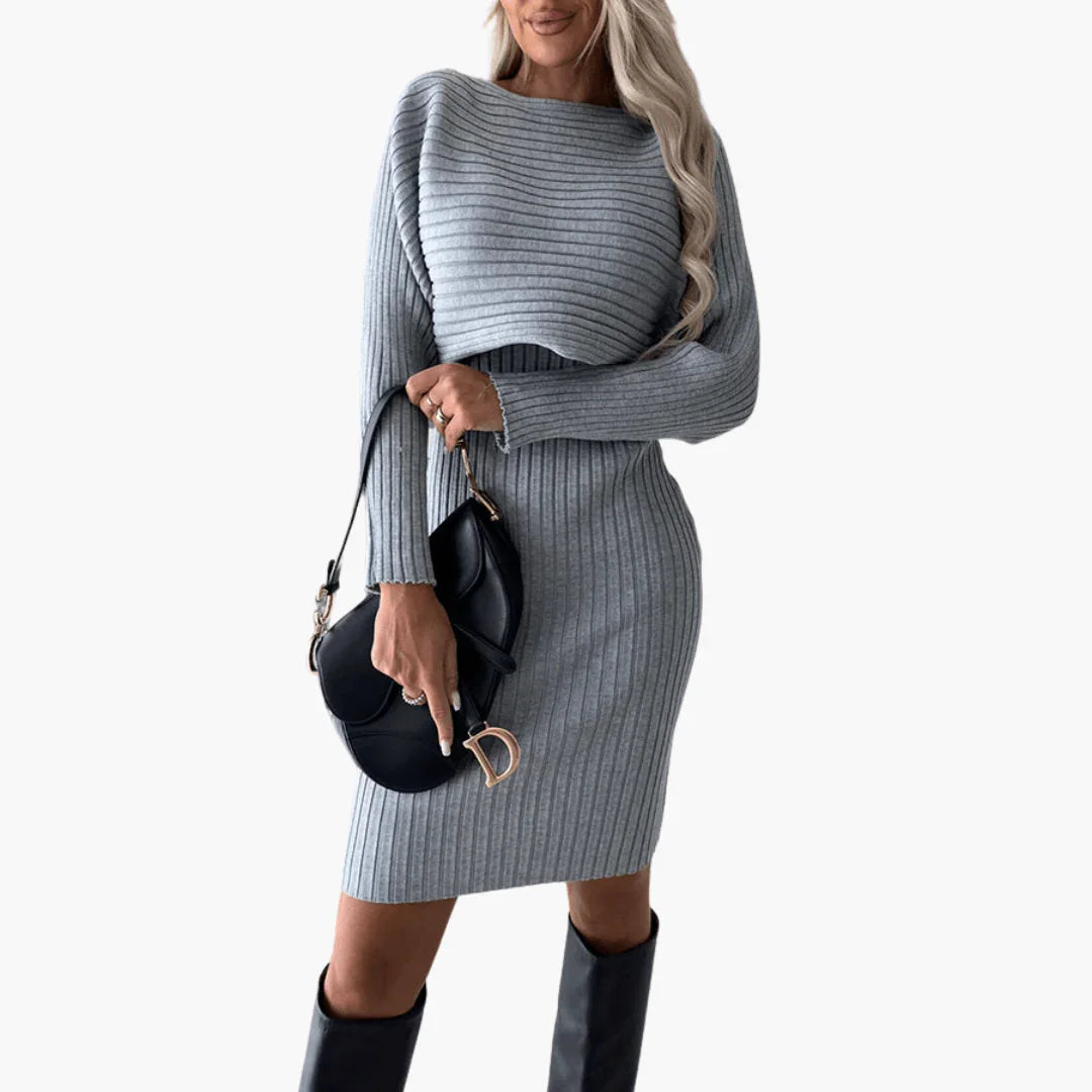 Abito in maglia da donna a maniche lunghe, motivo a coste, moda invernale