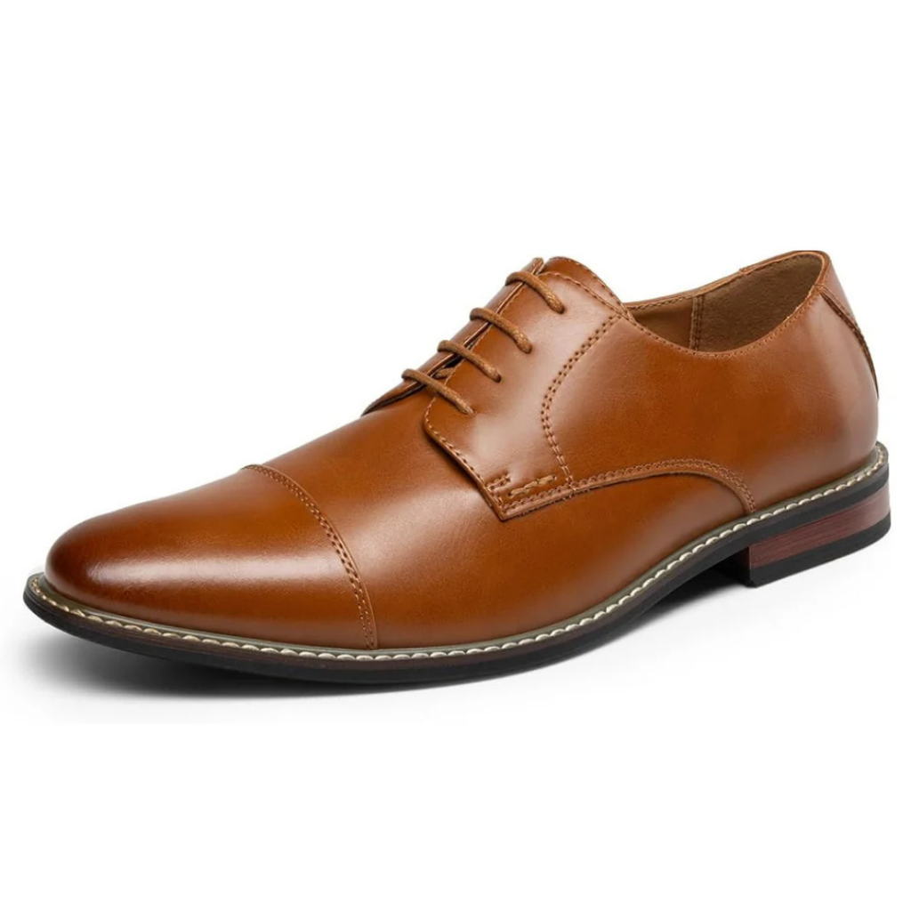Scarpe Stringate Uomo Pelle Marrone Oxford con Punta Cappuccio