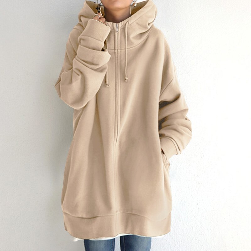 Calda felpa con cappuccio lunga da donna - Stratificazione in pile oversize