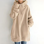 Calda felpa con cappuccio lunga da donna - Stratificazione in pile oversize