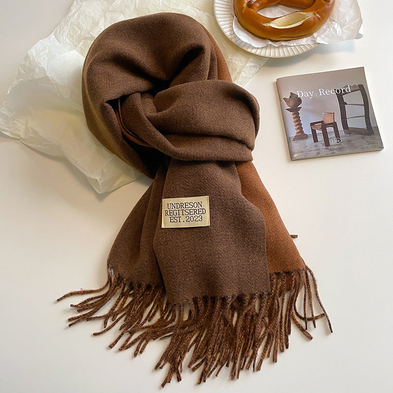 Calda sciarpa da donna - Inverno reversibile in cashmere con frange