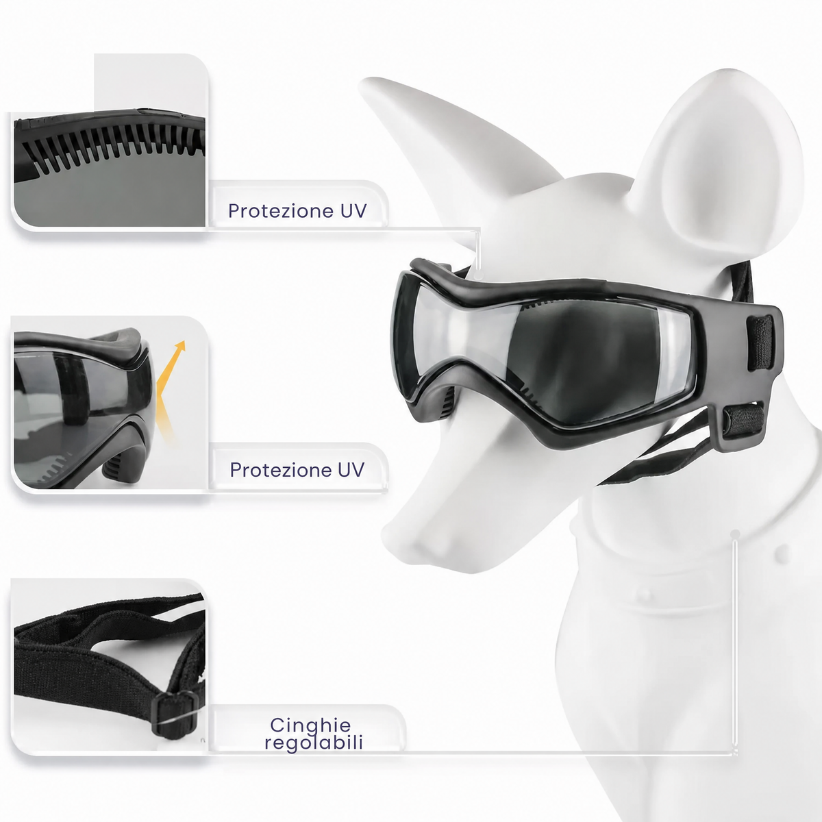 Casco per cane con occhiali per protezione degli occhi