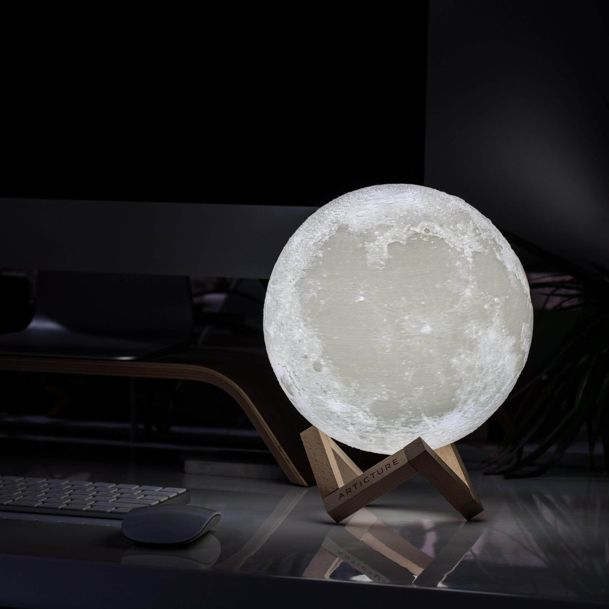 Lampada Luna 3D con Base in Legno