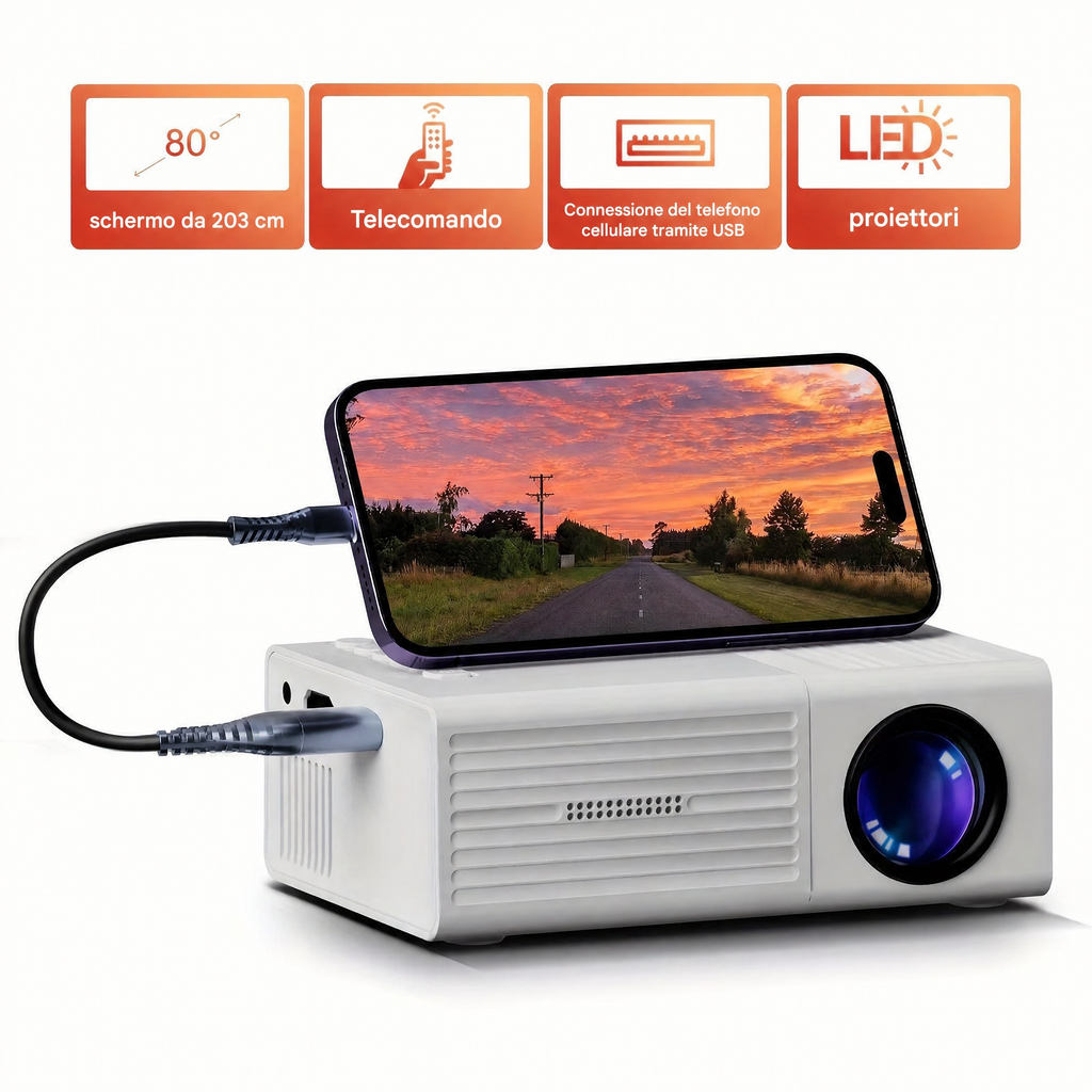 Mini proiettore ultra‑compatto (3000 Lumen) - LumoBeam