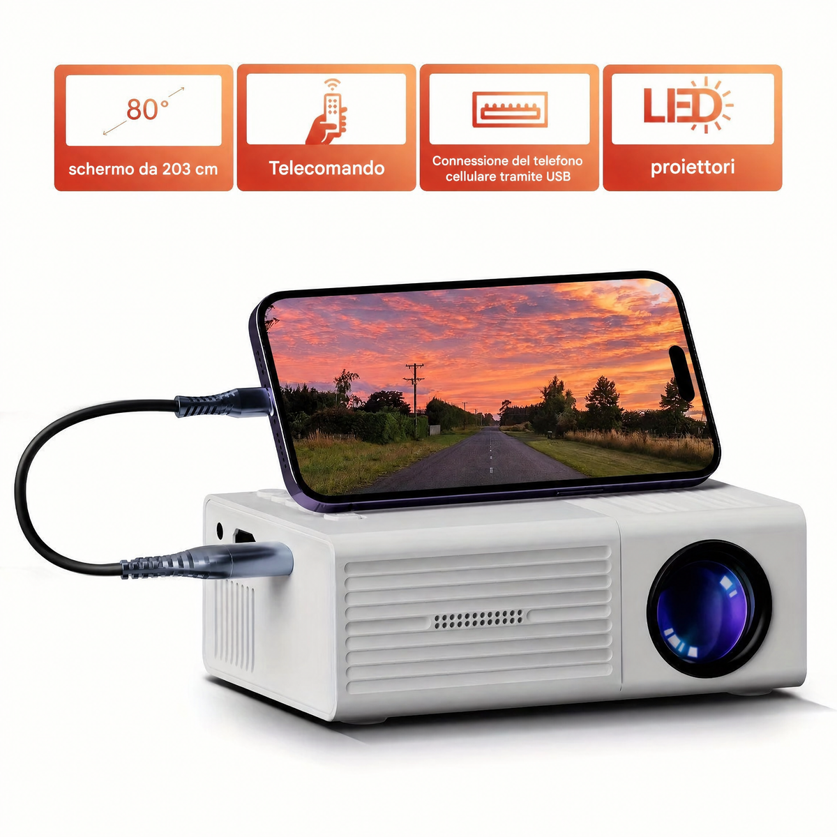 Mini proiettore ultra‑compatto (3000 Lumen) - LumoBeam