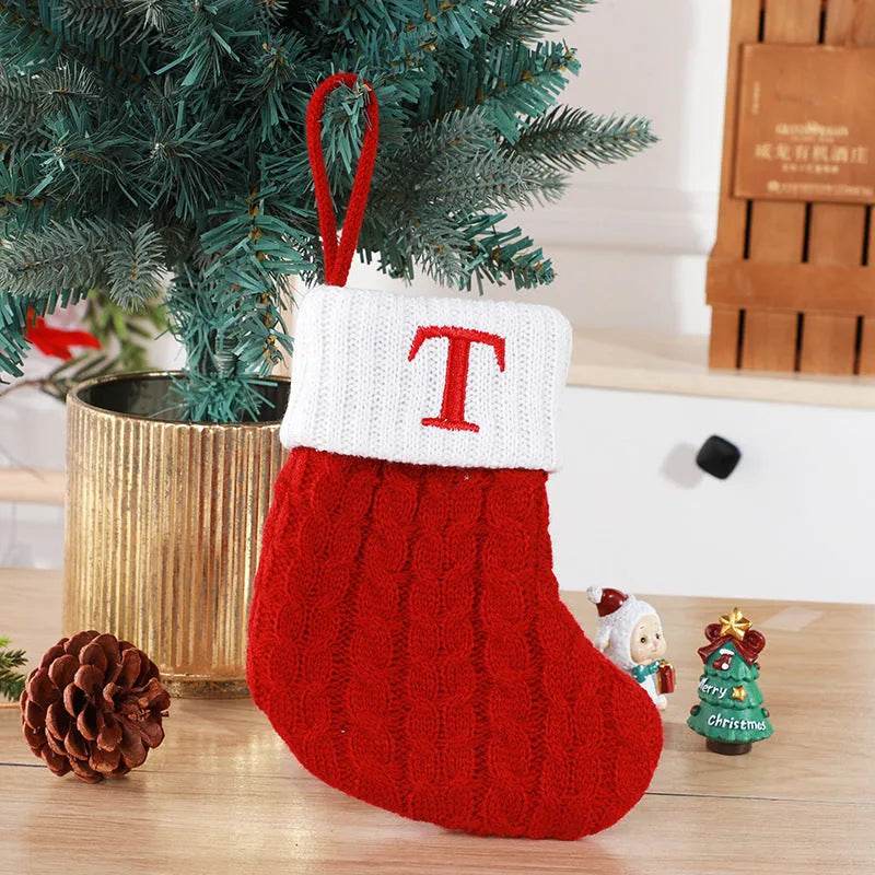 Calzini lavorati a maglia in lana con ciondolo albero creativo decorativo con lettere carine calze di Natale