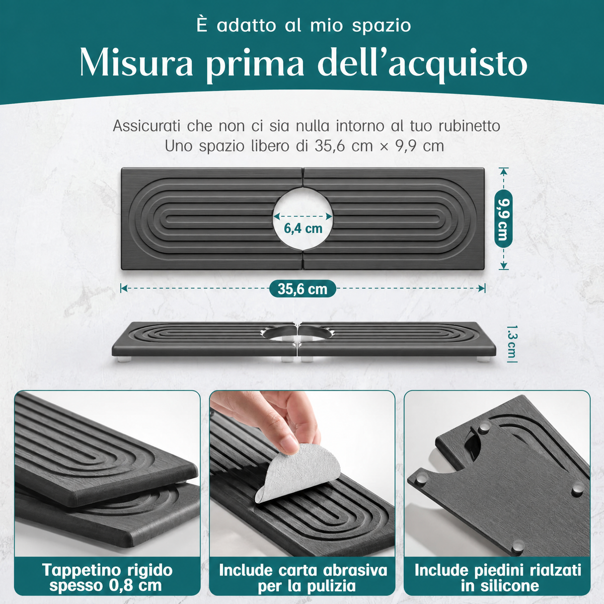 Tappetino per lavello in diatomite, vassoio asciuga‑rubinetto in pietra per piano cucina