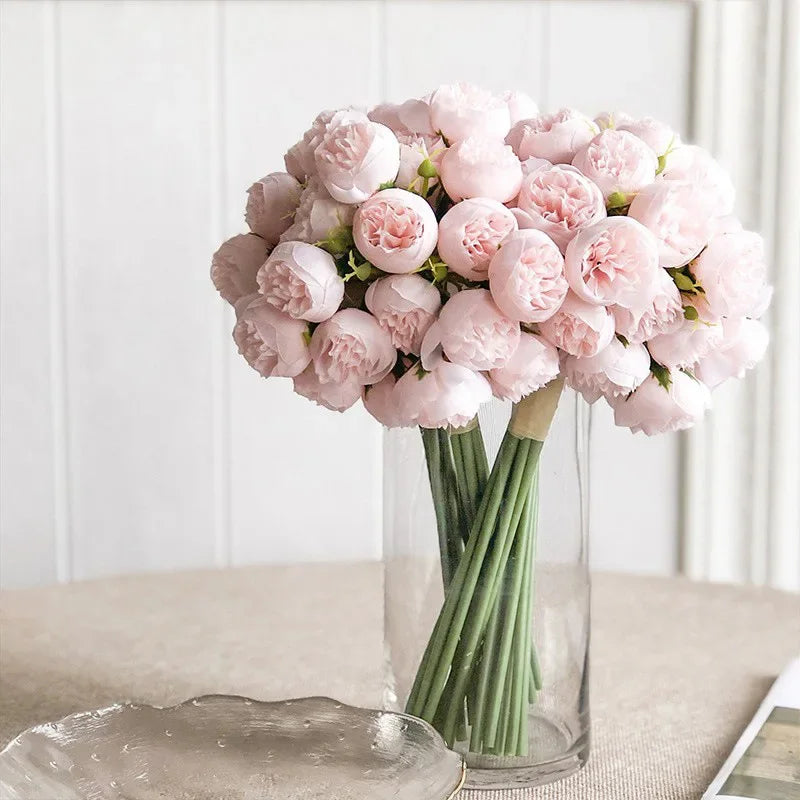 27 fiori di peonia realistici in seta in delicate tonalità romantiche