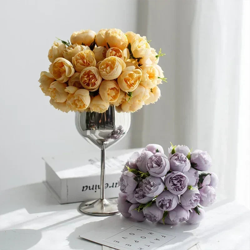 27 fiori di peonia realistici in seta in delicate tonalità romantiche