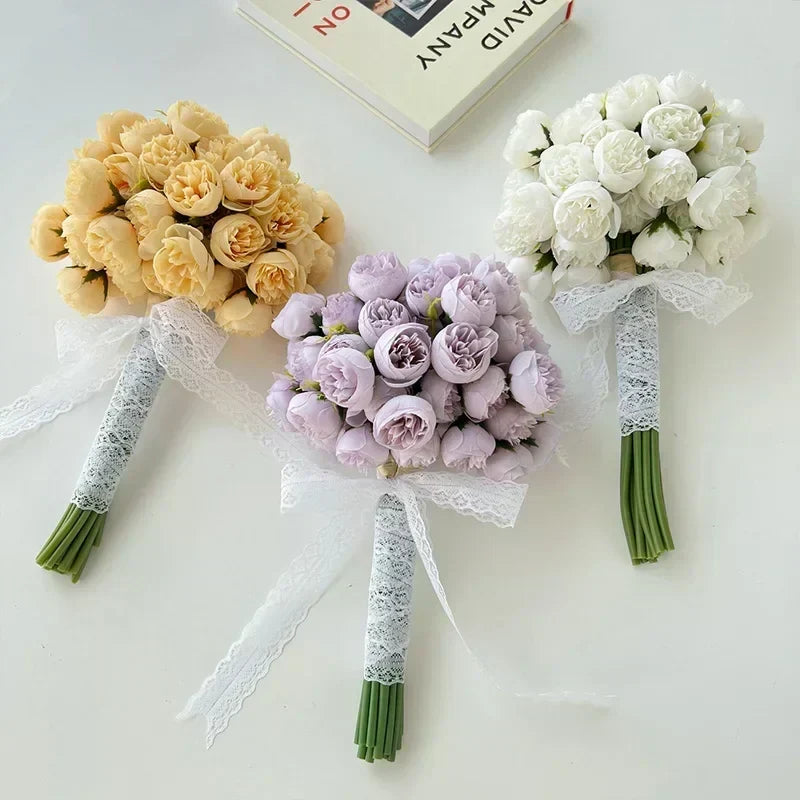 27 fiori di peonia realistici in seta in delicate tonalità romantiche