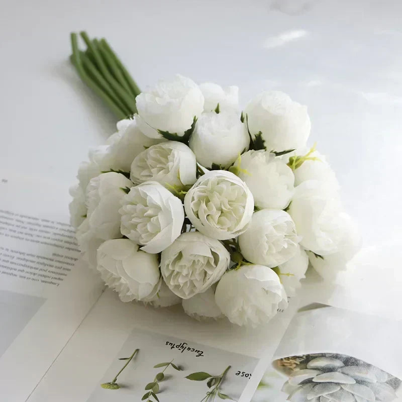27 fiori di peonia realistici in seta in delicate tonalità romantiche