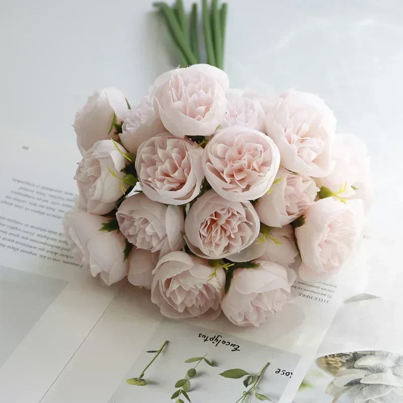 27 fiori di peonia realistici in seta in delicate tonalità romantiche