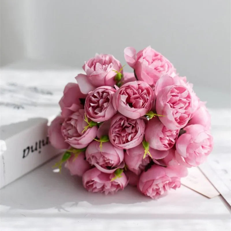 27 fiori di peonia realistici in seta in delicate tonalità romantiche