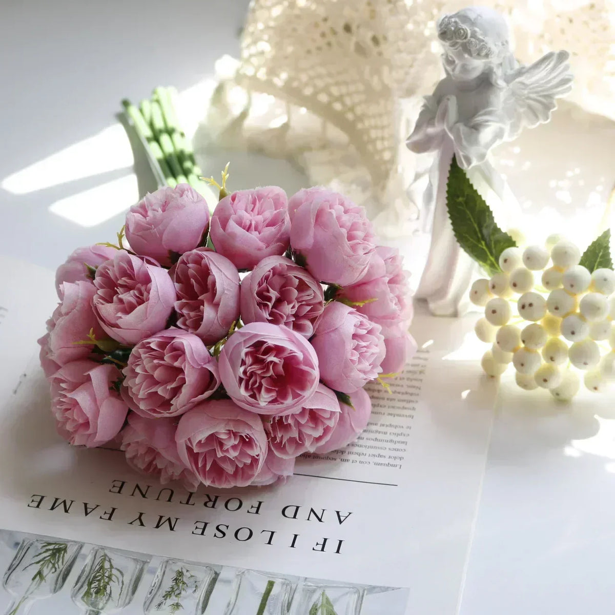27 fiori di peonia realistici in seta in delicate tonalità romantiche