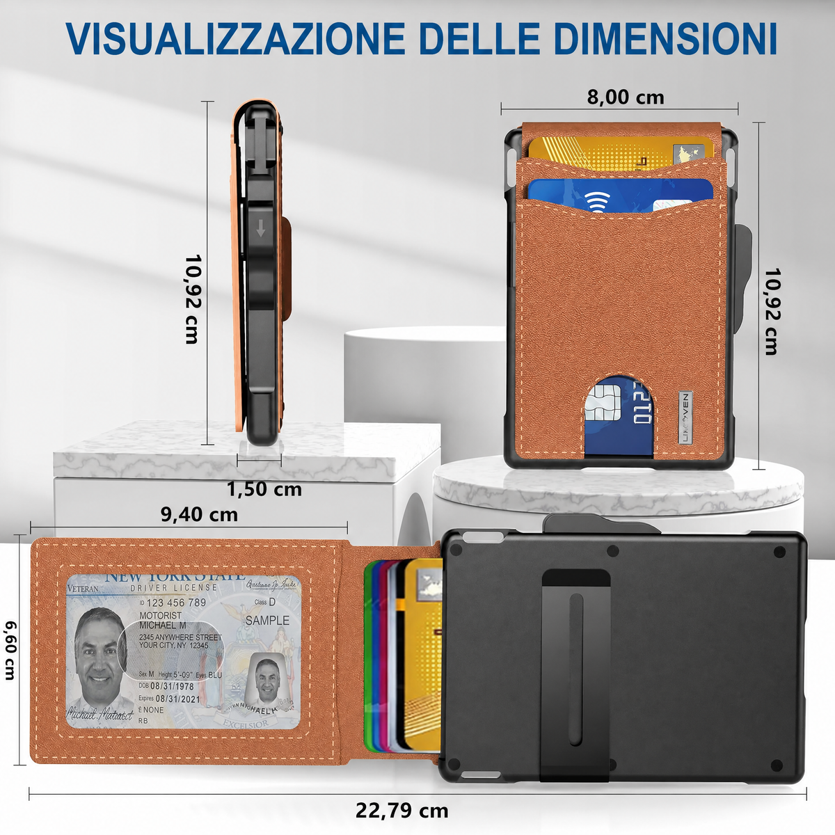 AirTag Wallet da uomo - con portacarte in alluminio pop up fermasoldi, slot portatessere in pelle slim, portacarte di cr