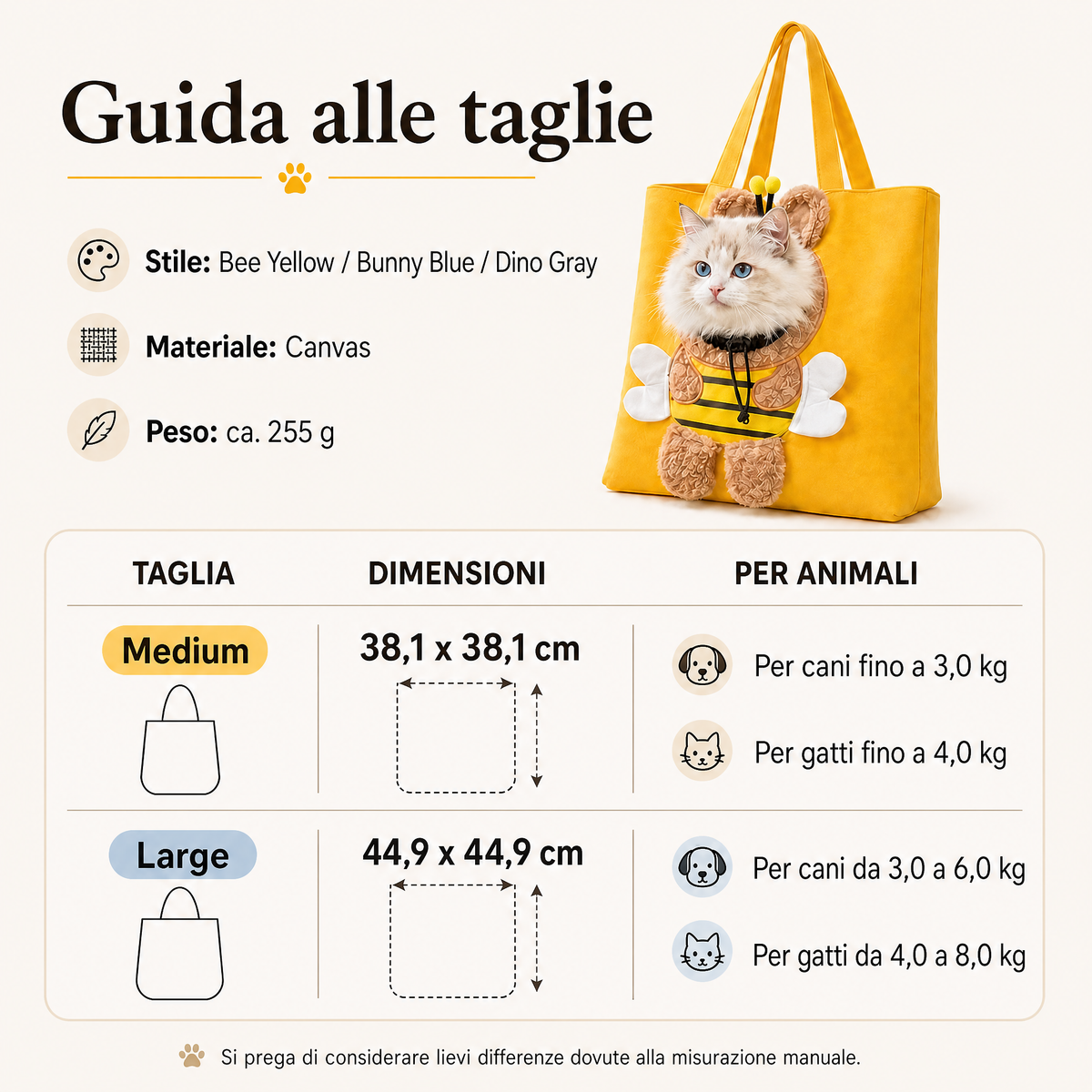 borsa trasportino aperta per gatti per passeggiate e visite dal veterinario - Borsa in canvas leggera per gatti e cani d