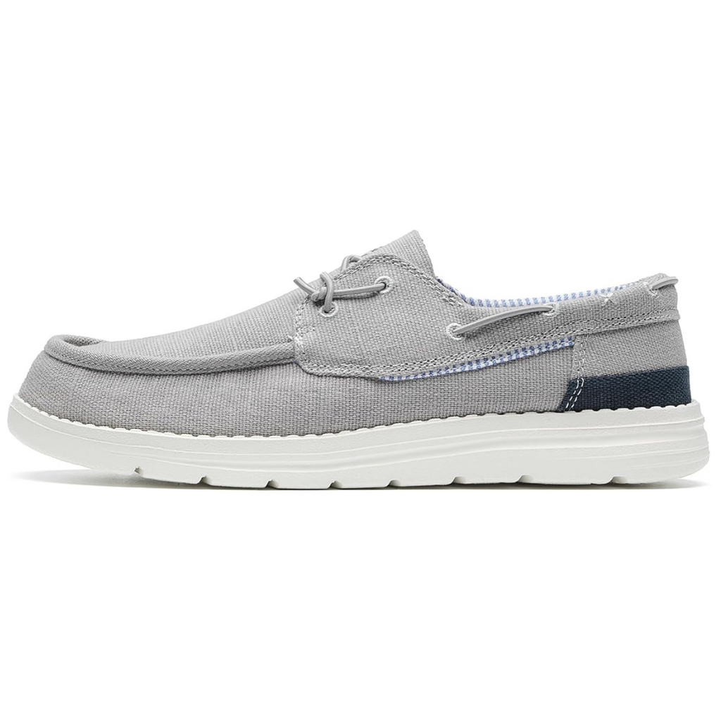 Mocassini Uomo da Barca in Tela Grigio Chiaro con Lacci