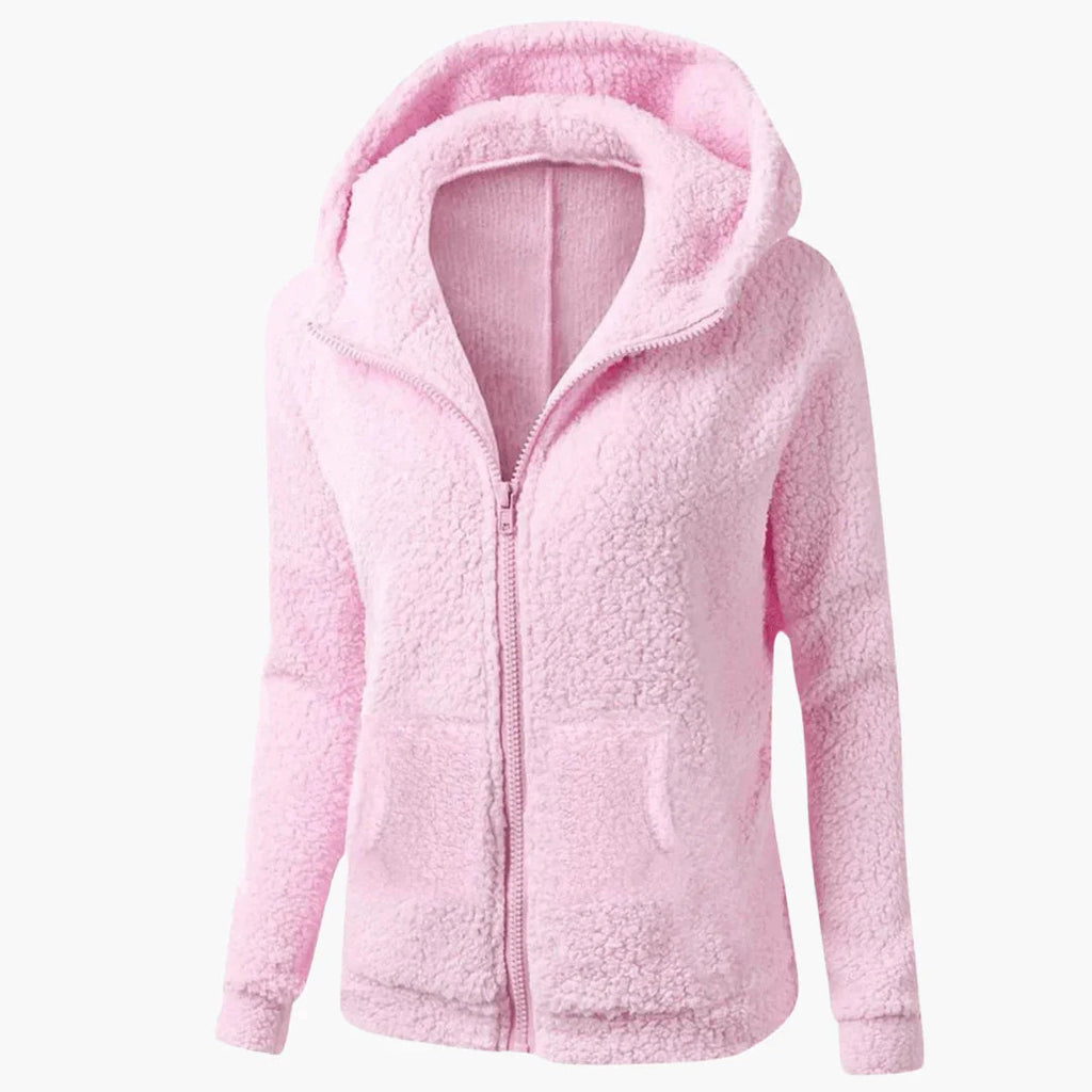 Felpa con cappuccio in pile da donna con cerniera e cappuccio caldo