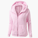 Felpa con cappuccio in pile da donna con cerniera e cappuccio caldo