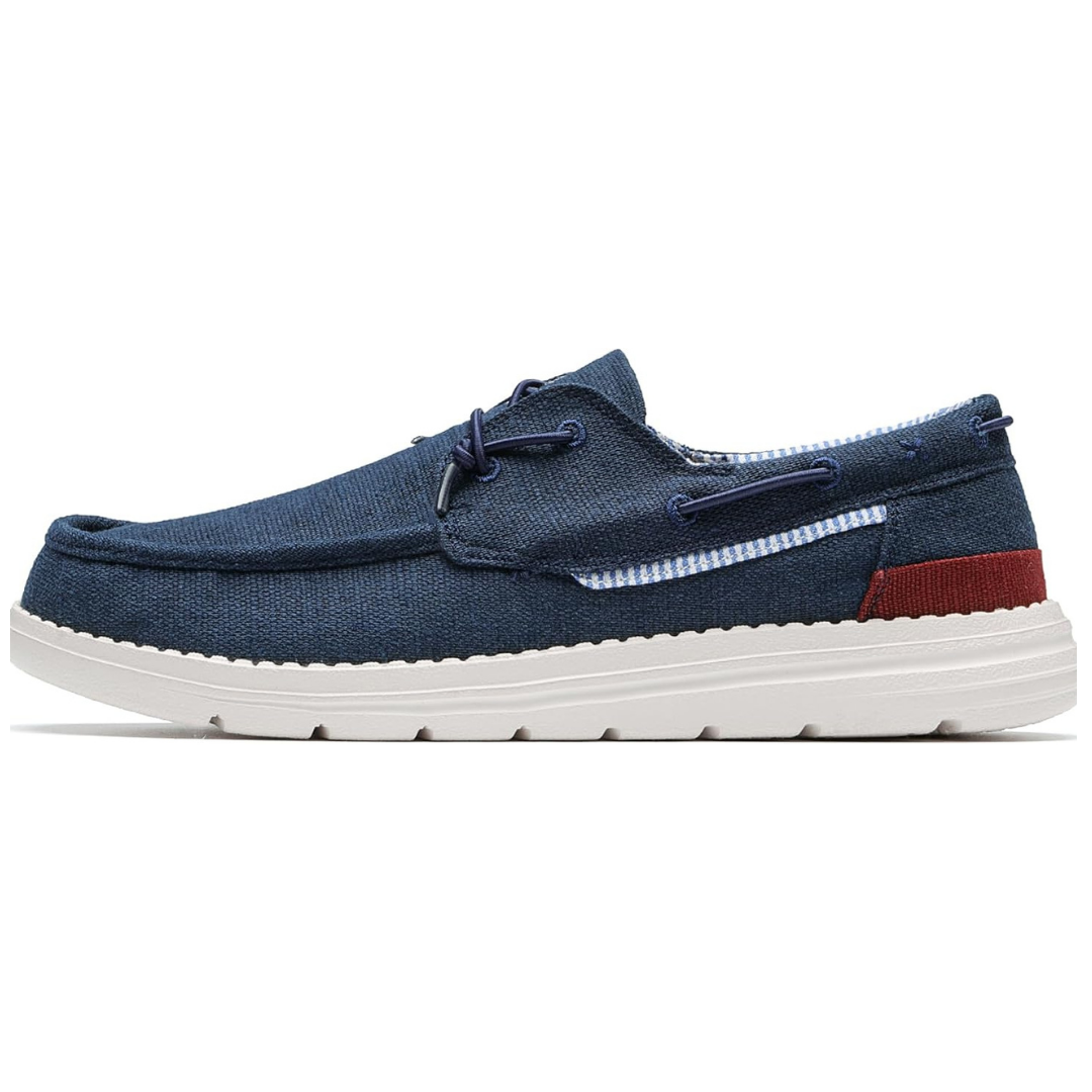 Scarpe Uomo Mocassini Barca in Tela Blu Navy con Lacci