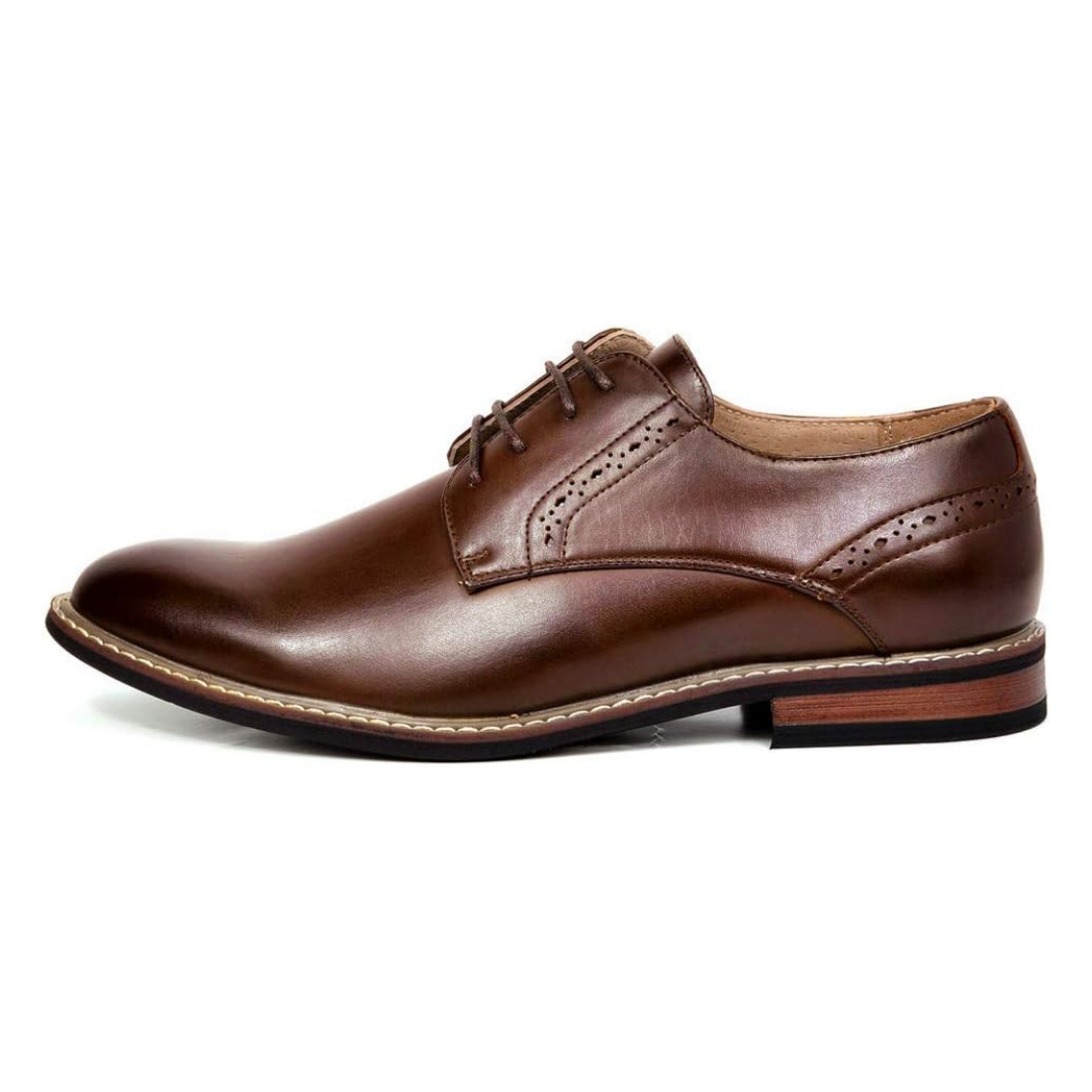 Scarpe Stringate Uomo Brogue Pelle Marrone con Perforazioni e Punta Tonda