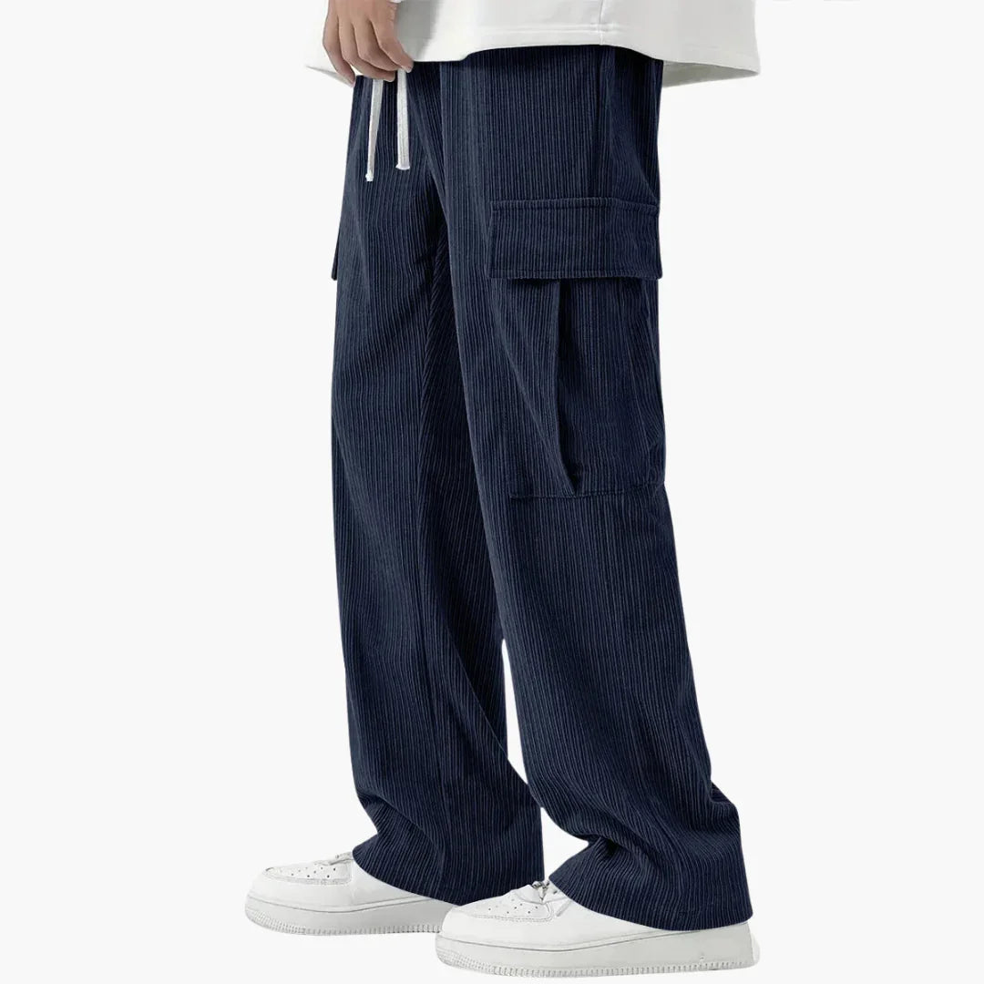 Pantaloni da uomo in velluto a coste con elastico in vita e tasche laterali