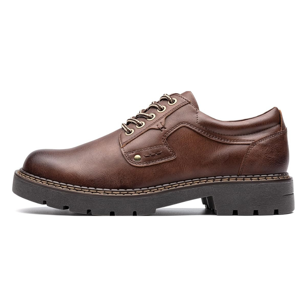 Scarpe Stringate Uomo Pelle Marrone con Suola Carrarmato Spessa