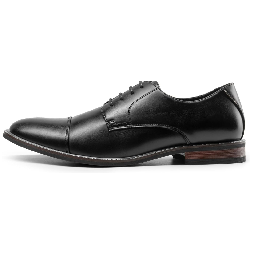Scarpe Stringate Uomo Pelle Nera Oxford con Punta Cappuccio e Suola Bassa
