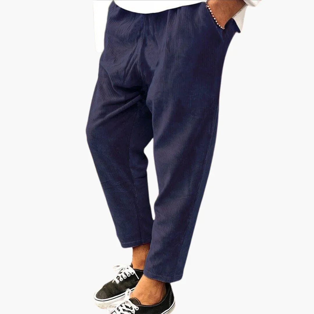 Pantaloni da uomo in velluto a coste con cintura elasticizzata e gamba dritta