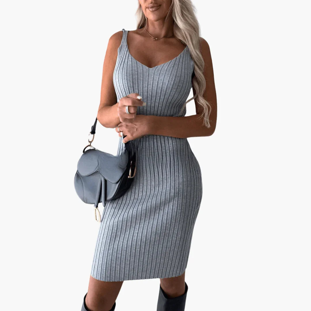 Abito in maglia da donna a maniche lunghe, motivo a coste, moda invernale
